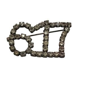 Vintage 617 Rhinestone Number Brooch Art Deco 1930s 1940s